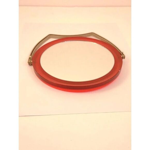 Cosmetic Mirror swivel style Red Plastic and Metal Stand Retro - Picture 5 of 16